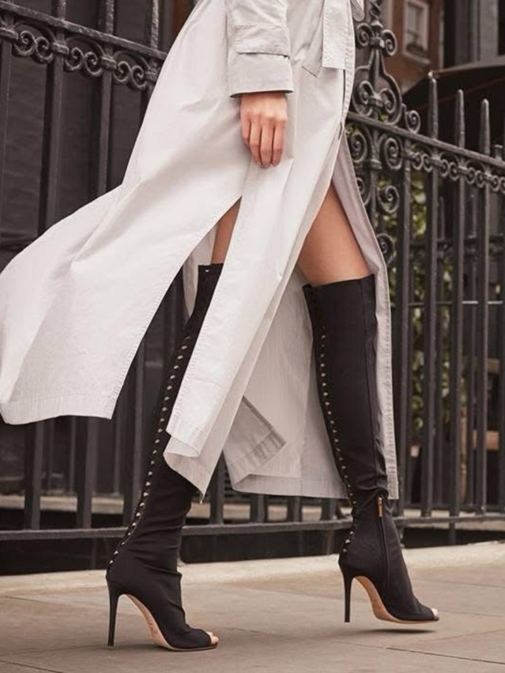 Jimmy Choo Desai Over-The-Knee Peep-Toe Boots - Black Stretch Mesh & Leather